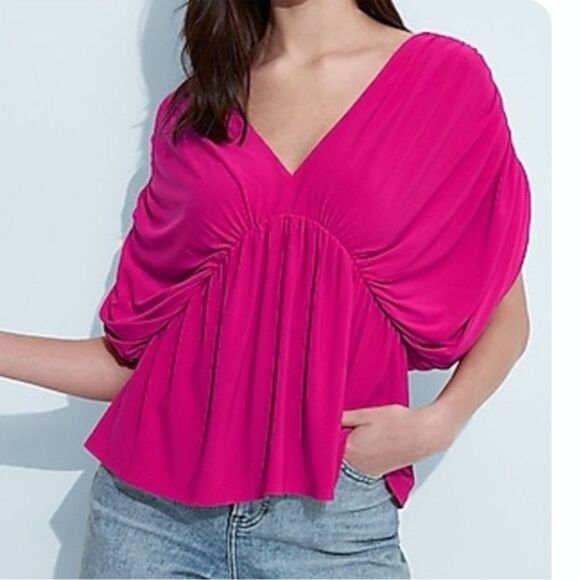 Express Pink Draped Top Loose Stretch Blouse M - Picture 1 of 6